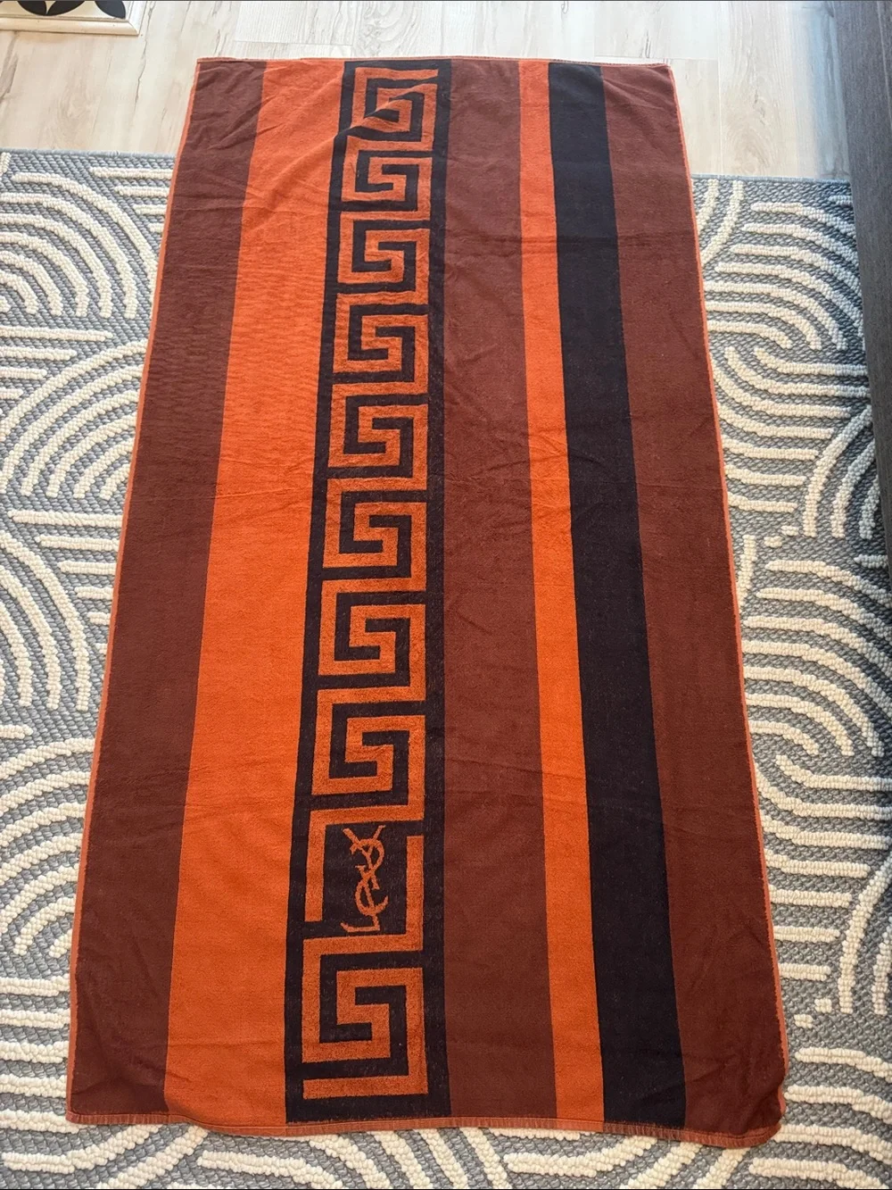Vintage YSL Style Monogram Greek Key Towel 67x35 - Amazing for Rework